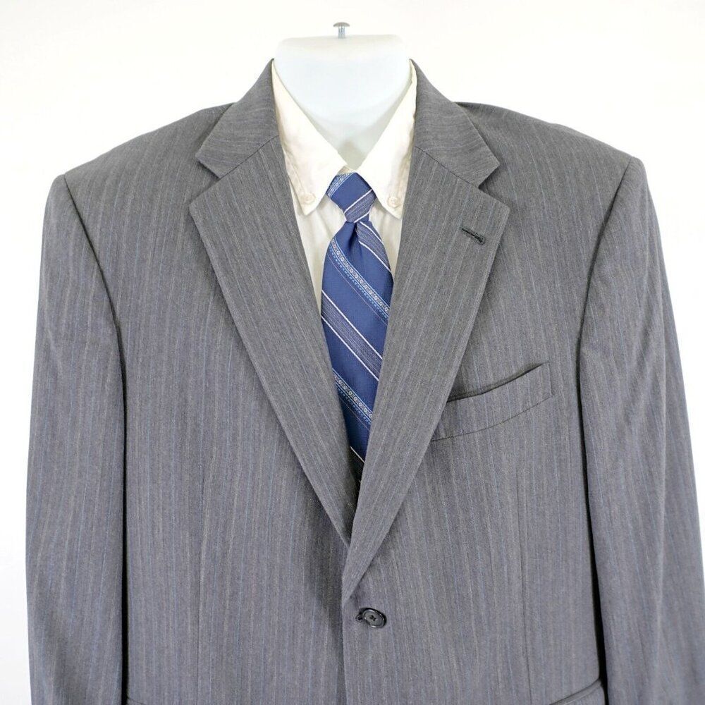 Hart Schaffner Marx Wool Gray W/ Blue White Striped 40R / Slim 42R Suit Jacket